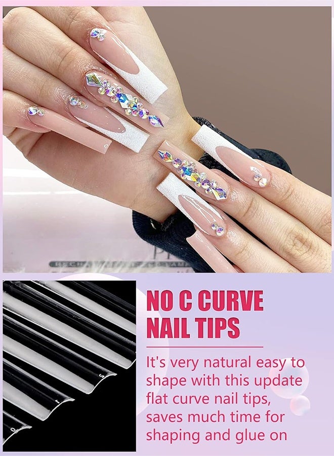 240 قطعة من أطراف الأظافر الشفافة بدون منحنى C للأظافر الأكريليكية الاحترافية، أطراف أظافر مربعة الشكل طويلة جدًا 3XL، 12 مقاسًا من أطراف الأظافر الفرنسية المستقيمة ذات الغطاء النصفي لصالونات الأظافر والمنزل - Image 3