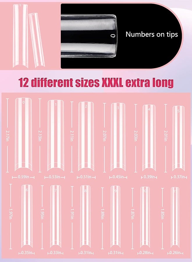 240 قطعة من أطراف الأظافر الشفافة بدون منحنى C للأظافر الأكريليكية الاحترافية، أطراف أظافر مربعة الشكل طويلة جدًا 3XL، 12 مقاسًا من أطراف الأظافر الفرنسية المستقيمة ذات الغطاء النصفي لصالونات الأظافر والمنزل - Image 4