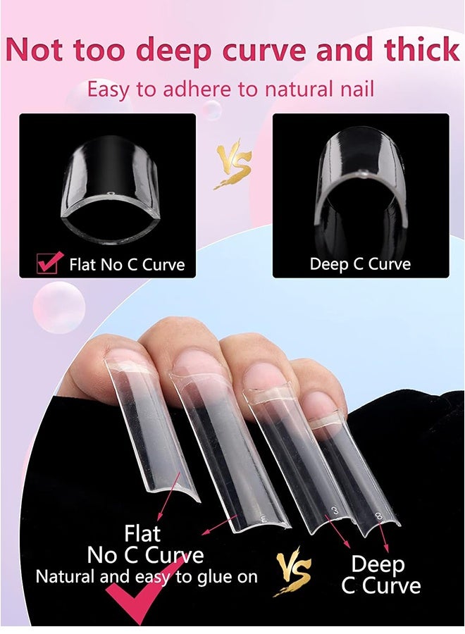 240 قطعة من أطراف الأظافر الشفافة بدون منحنى C للأظافر الأكريليكية الاحترافية، أطراف أظافر مربعة الشكل طويلة جدًا 3XL، 12 مقاسًا من أطراف الأظافر الفرنسية المستقيمة ذات الغطاء النصفي لصالونات الأظافر والمنزل - Image 5