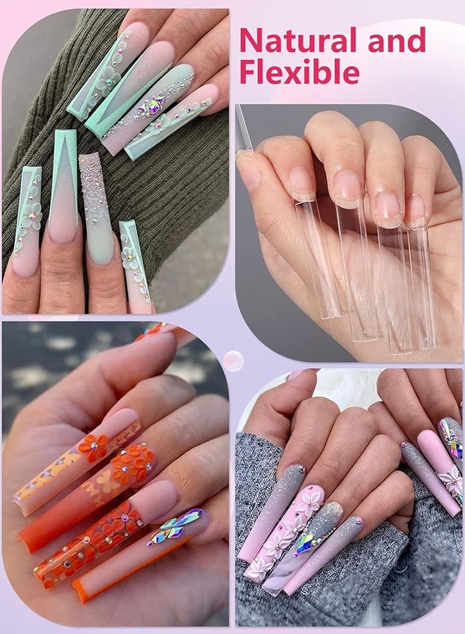 240 قطعة من أطراف الأظافر الشفافة بدون منحنى C للأظافر الأكريليكية الاحترافية، أطراف أظافر مربعة الشكل طويلة جدًا 3XL، 12 مقاسًا من أطراف الأظافر الفرنسية المستقيمة ذات الغطاء النصفي لصالونات الأظافر والمنزل - Image 2