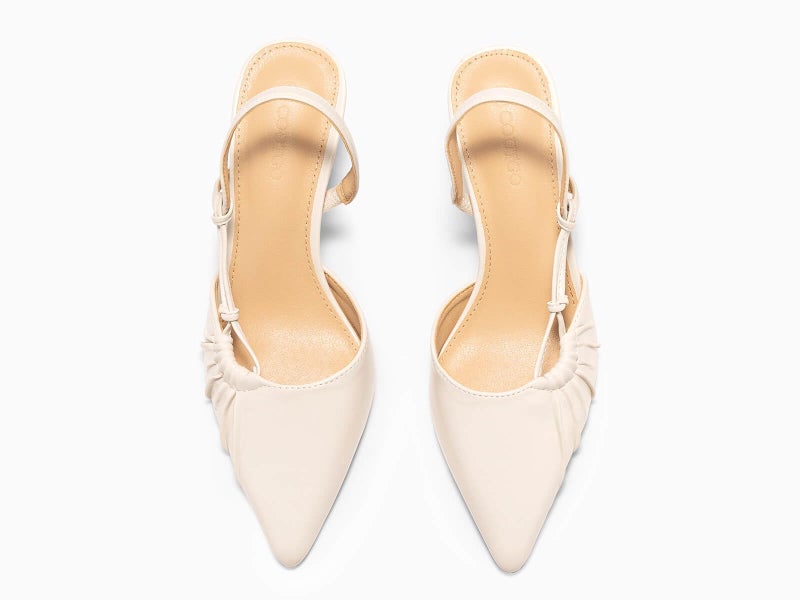 Coutgo Womens Slingback Kitten Heels Closed Pointed Toe Pumps D'Orsay Wedding Party Dress Shoes, Cream White, Size 9 - Image 5