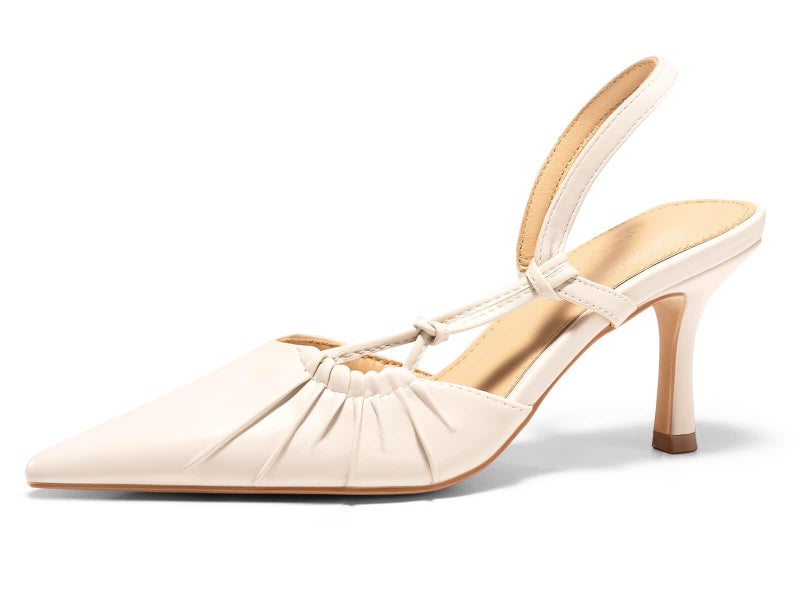 Coutgo Womens Slingback Kitten Heels Closed Pointed Toe Pumps D'Orsay Wedding Party Dress Shoes, Cream White, Size 9 - Image 1