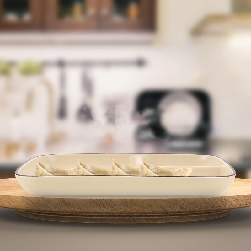Khaki Ceramic Dumpling Plate with Divided Sauce and Vinegar Dish Practical Serving Side Plate - Image 5