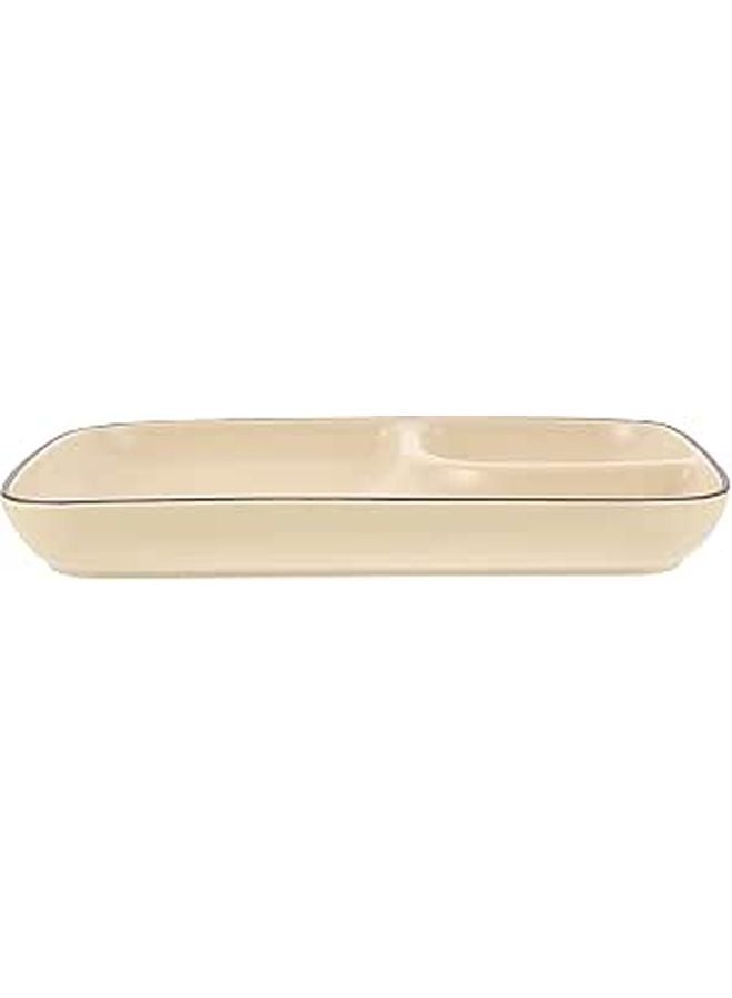 Khaki Ceramic Dumpling Plate with Divided Sauce and Vinegar Dish Practical Serving Side Plate - Image 1