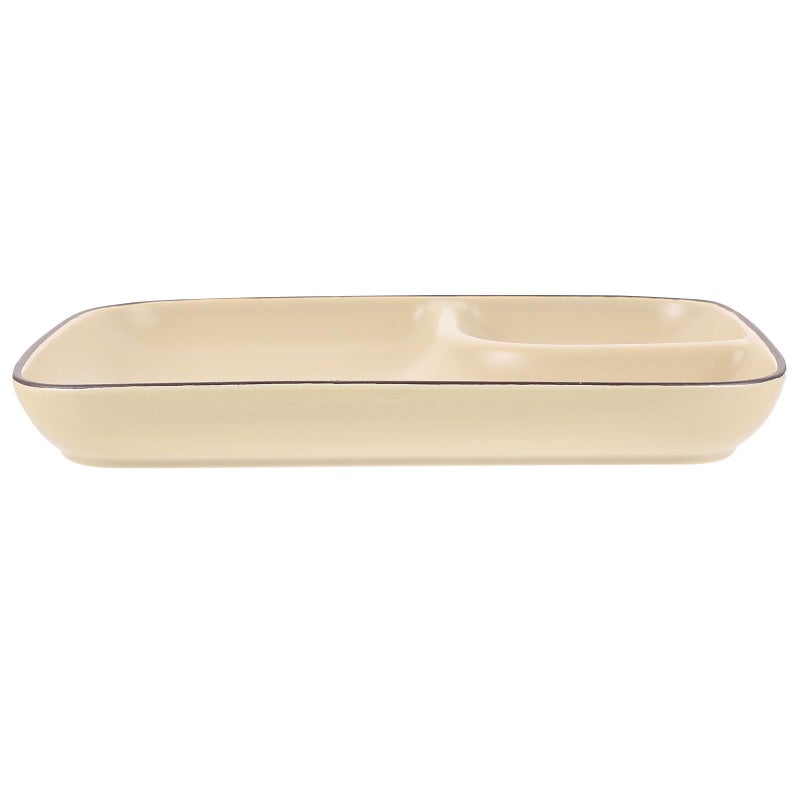 Khaki Ceramic Dumpling Plate with Divided Sauce and Vinegar Dish Practical Serving Side Plate - Image 2