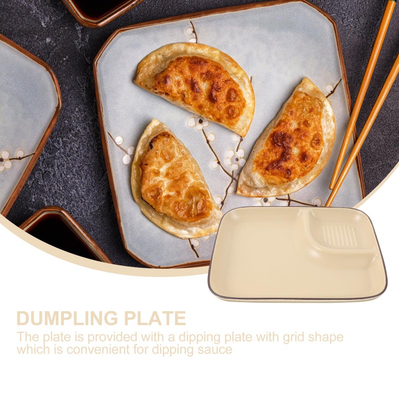 Khaki Ceramic Dumpling Plate with Divided Sauce and Vinegar Dish Practical Serving Side Plate - Image 4