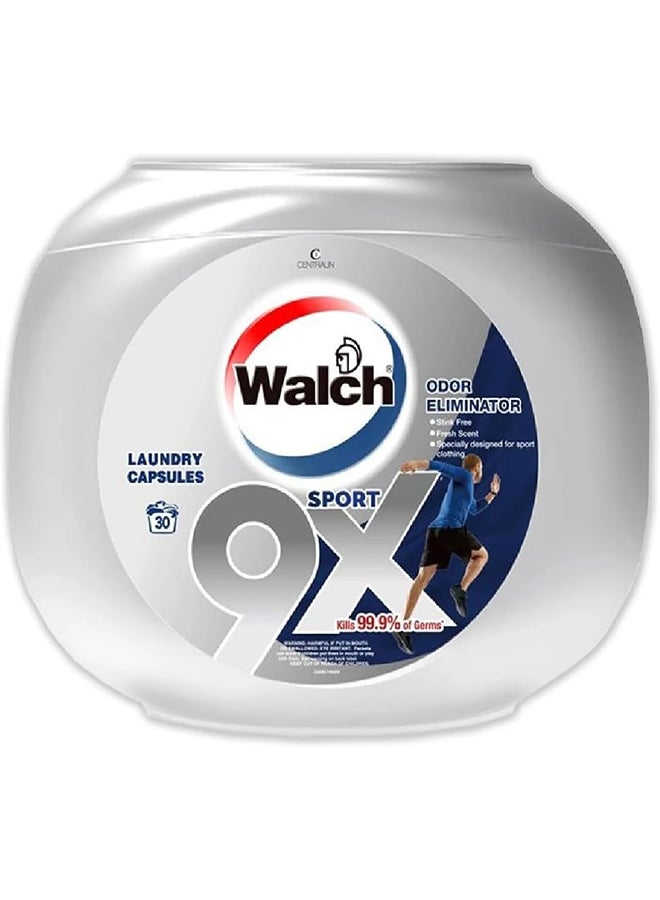 Walch Antibacterial Sport Laundry Detergent Capsules, German Formulated Plant-Based Ingredients, Removes Sweat and Odor, Kills 99.9% Germs and Stain Remover, 30 Pods, Pack of 2 X 30 (60 Capsules) - Image 2