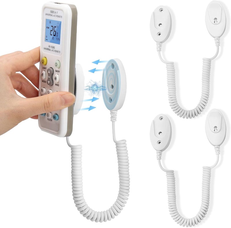 WALLFID 2-Pack Magnetic Remote Control Holders with Spring Ropes - Safely Secure Remotes & Small Items, Wall-Mount with Adhesive, Anti-Loss, Rapid Adsorption, Extendable Spring (White 70 inch, 2 Pack) - Image 1