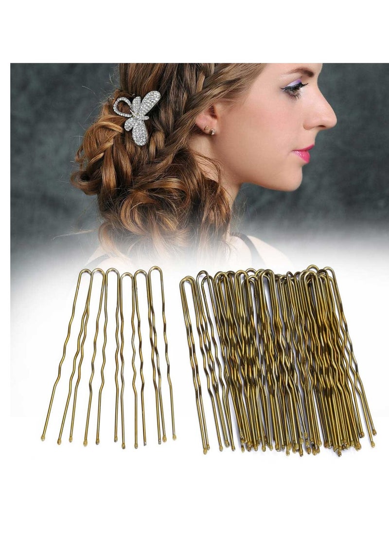 Tbestmax - 300 Bun Hair Bobby Pins U Shaped Pin with Box Hair Grips to Clip Ballet Hair Net for Women 6 CM/2.3 inch Golden - Image 1