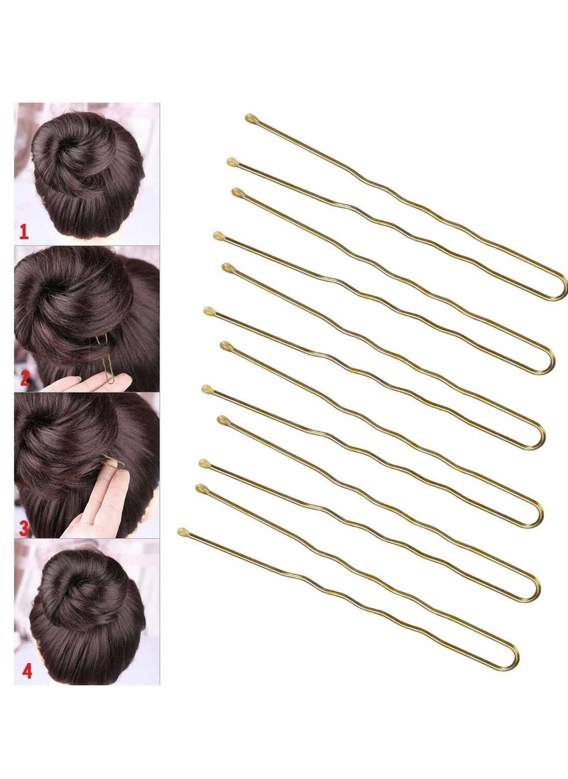 Tbestmax - 300 Bun Hair Bobby Pins U Shaped Pin with Box Hair Grips to Clip Ballet Hair Net for Women 6 CM/2.3 inch Golden - Image 1