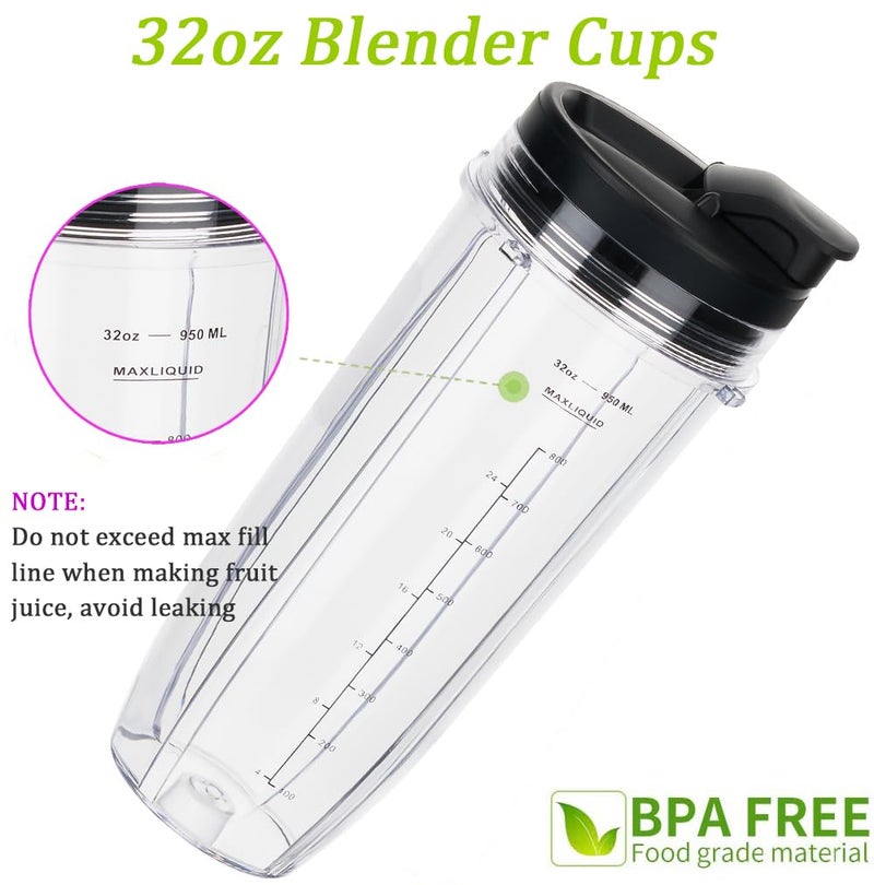 ABTER Replacement 32oz Blender Cup with Sip & Seal Lid For Nutri Ninja BL450 BL454 Bl455 BL456 BL480 BL481 BL482 BL490 BL640 BL642 BL682 SS101 SS401 SS351 Nutri Ninja Auto IQ Series Blenders, 2-Pack â€¦ - Image 4