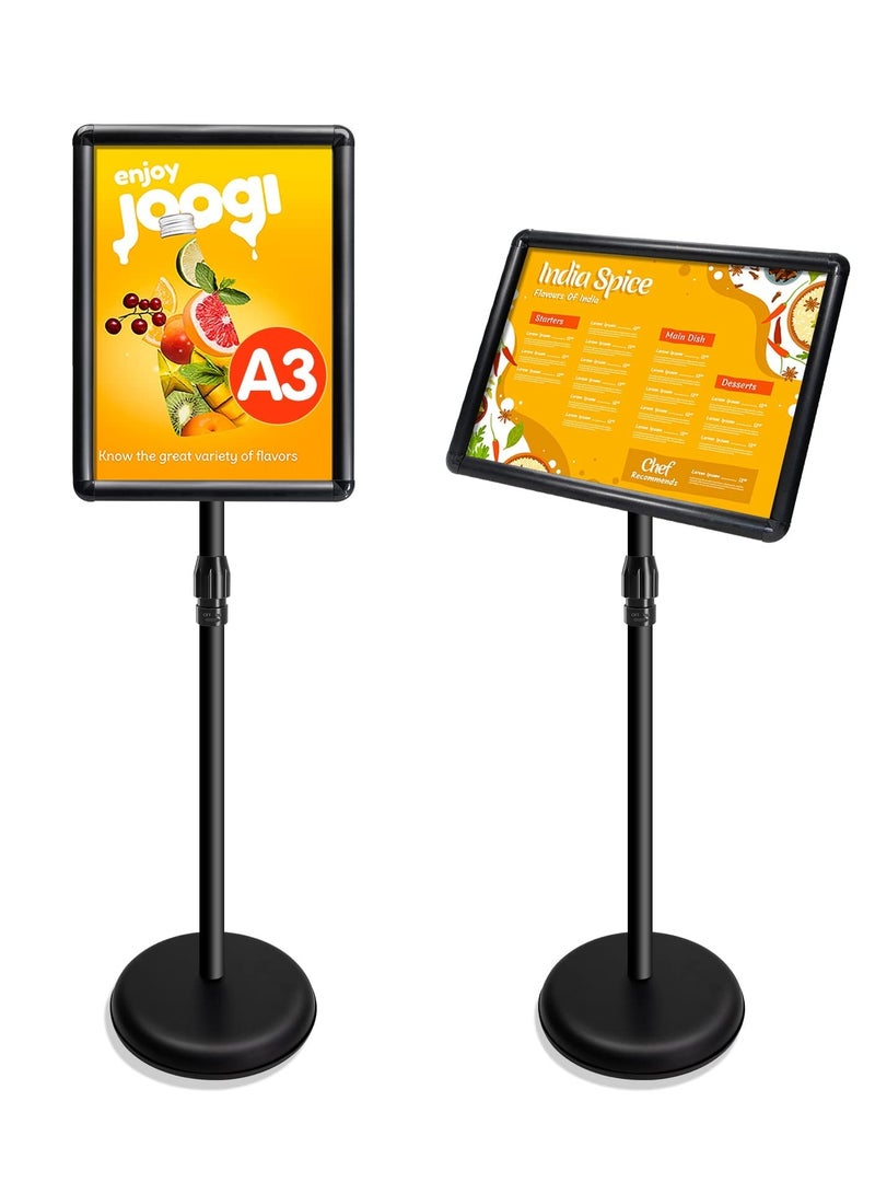 Generic Adjustable A3 Aluminum Sign Stand with Snap Frame - Stable Floor Display Rack for Posters & Menus (Black) - Image 1