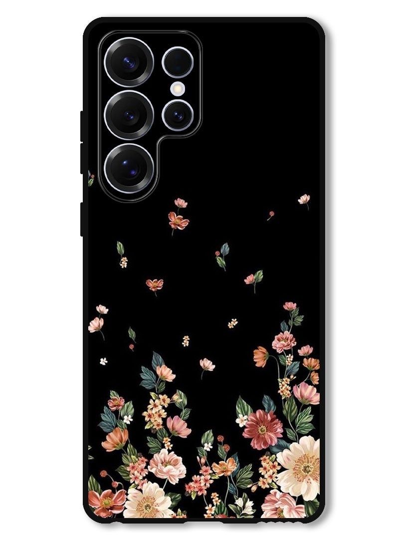 Theodor Protective Case Anti Scratch Shock Proof Bumper Cover For Samsung Galaxy S25 Ultra Flowers in Black Background - Image 1
