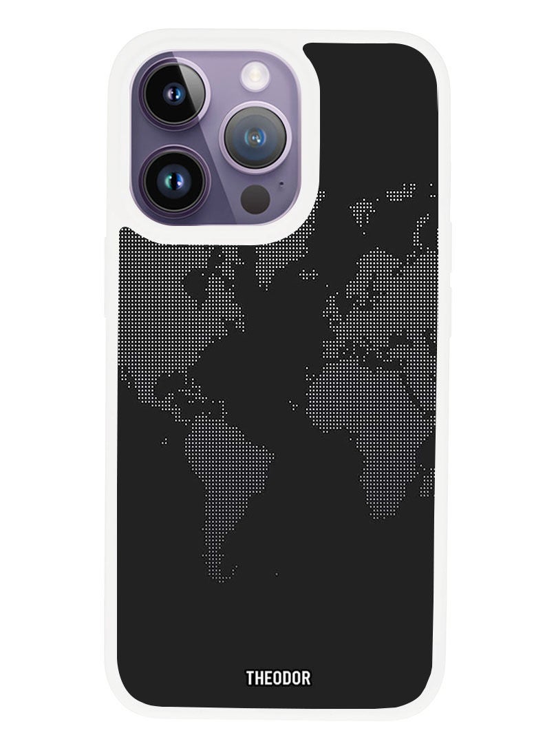 Theodor Protective Case Anti Scratch Shock Proof Cover For APPLE IPHONE 14 PRO Map In Dots (White Bumper) - Image 1