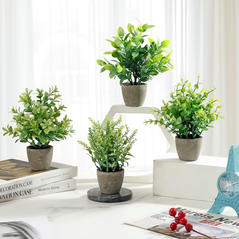 FAVOWREATH 4 Pack Fake Plants Ceramic Mini Artificial Greenery Potted Plants for Home Decor Office Decor Room Decor Farmhouse Decor Indoor Table Bathroom Decor - Image 2