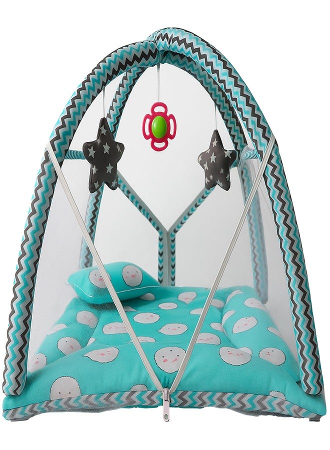 Kwitchy طقم سرير أطفال من Kwitchy، صالة ألعاب مع ناموسية وألعاب معلقة للأطفال الرضع من الجنسين (أخضر، من 0 إلى 6 أشهر) - Image 1