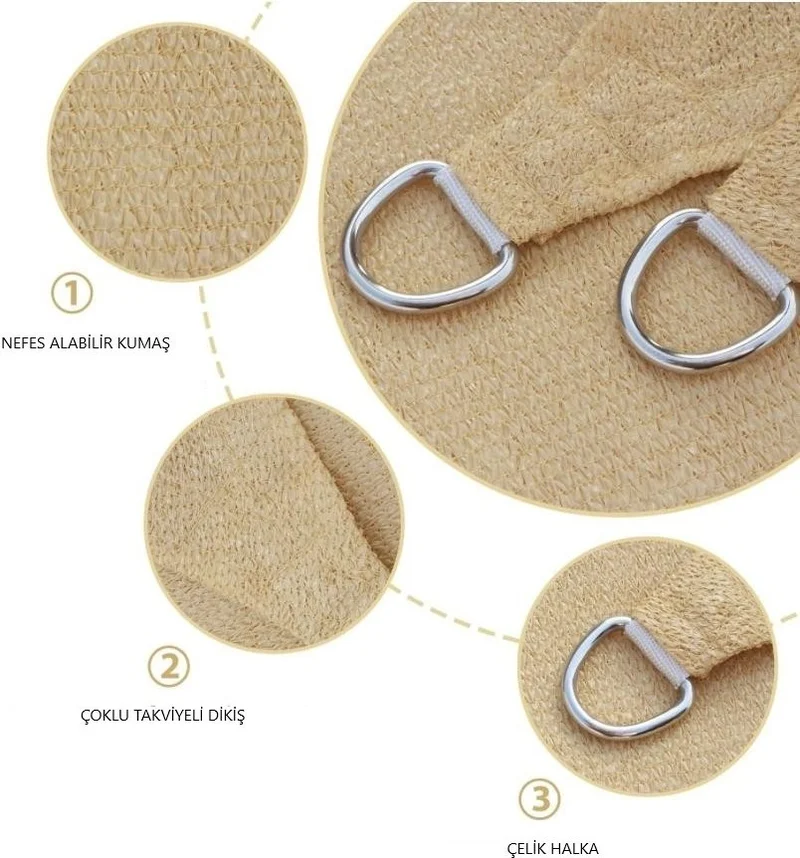 باموكالي برندا Pamukkale Canvas Triangle Beige Canopy Awning Net 3.6 x 3.6 x 3.6