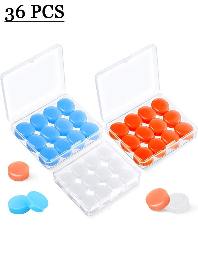 18 Pairs (36 Pcs) Ear Plugs for Sleep and Swimming, Reusable Soft Noise Cancelling Earplugs Sound Blocking Ear Plugs with Case for Swimming Snoring Study Travel (White, Blue, Orange) - Image 1