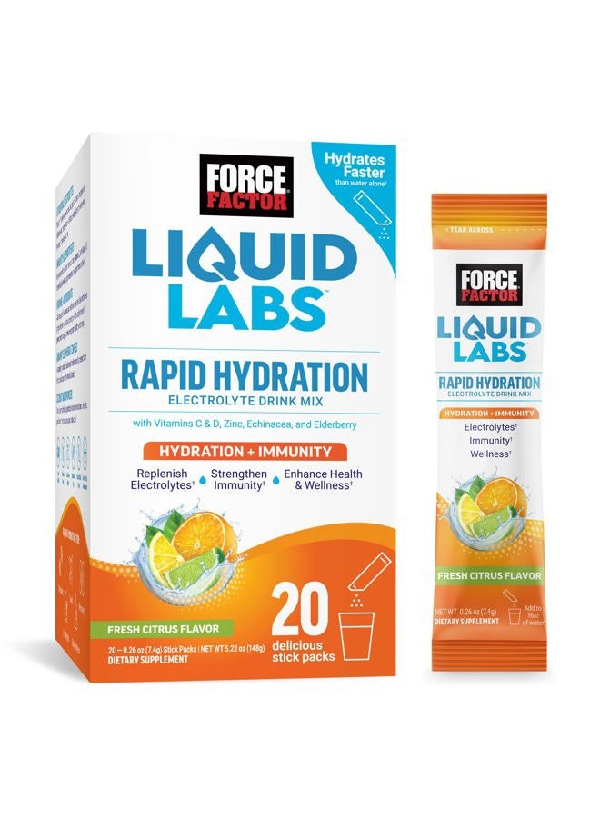 Force Factor Liquid Labs Immunity Electrolytes Powder & Immune Support Supplement,Hydration Packets with Immunity Vitamins,Electrolytes,Minerals,& Antioxidants,Fresh Citrus Flavor,20 Stick Packs  - Image 1