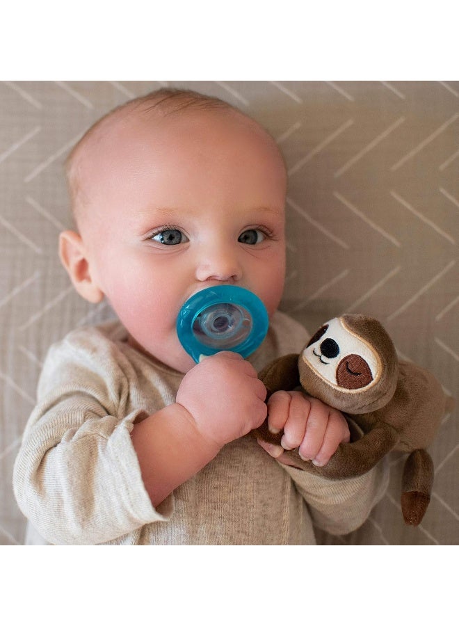 Nuby نوبى باحث اللهاية الناعم المصنوع من القماش مع اللهاية السيليكون القابلة للفصل: 0-6 أشهر، كسلان، شكل الكرز الطبيعي - Image 1