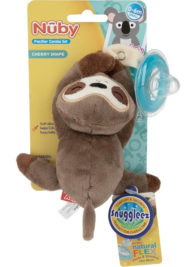 Nuby نوبى باحث اللهاية الناعم المصنوع من القماش مع اللهاية السيليكون القابلة للفصل: 0-6 أشهر، كسلان، شكل الكرز الطبيعي - Image 3