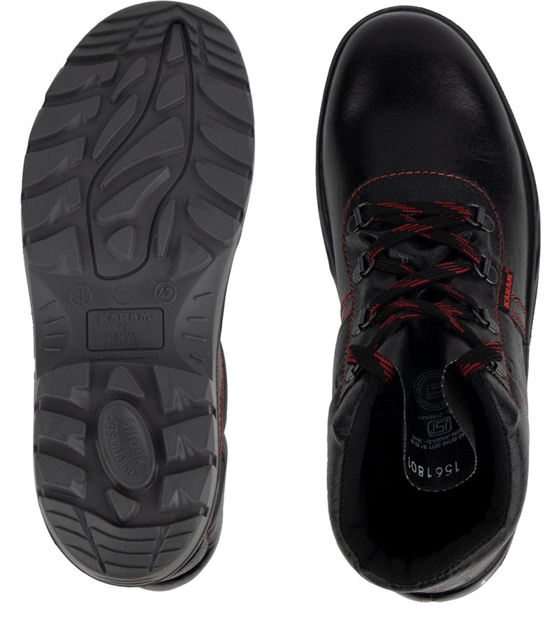 Karam FS21 Black Leather Safety Shoes for Men | Double Density with Steel Toe | Antistatic, Antislip, Oil & Heat Resistant | Size-06 - Image 2