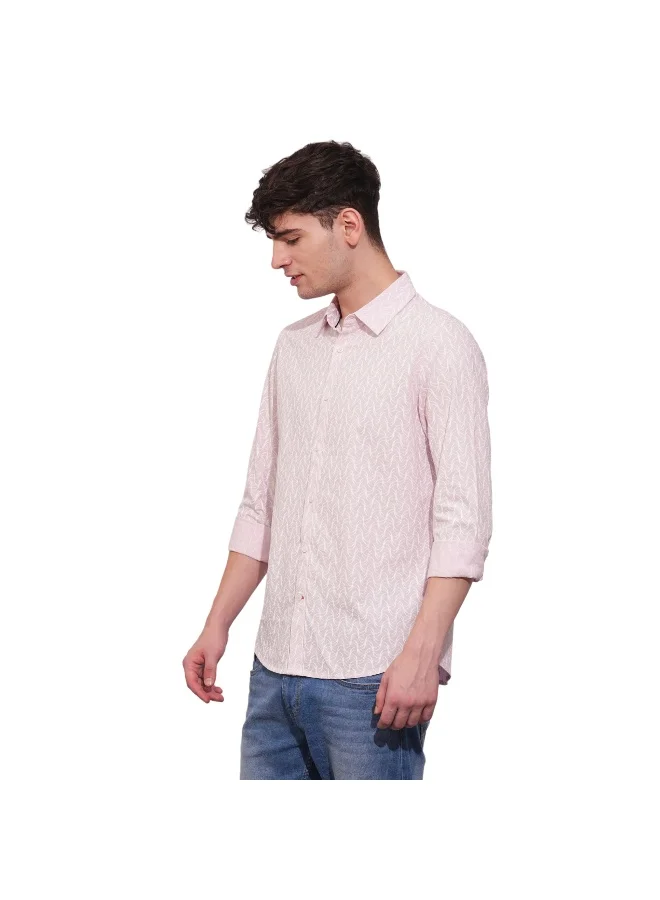 بيينغ هيومان Mens Pink Grey Collared Long Sleeve Shirt