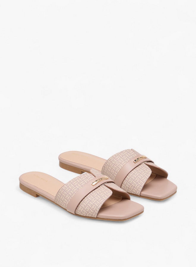 Flora Bella By Shoexpress Women Monogram Print Slip-On Flat Sandals - Image 3