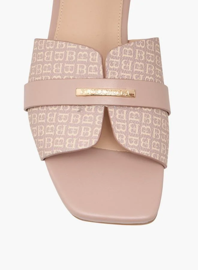 Flora Bella By Shoexpress TAUPE Flora Bella Monogram Print Slip-On Flat Sandals for Women | Best Price UAE