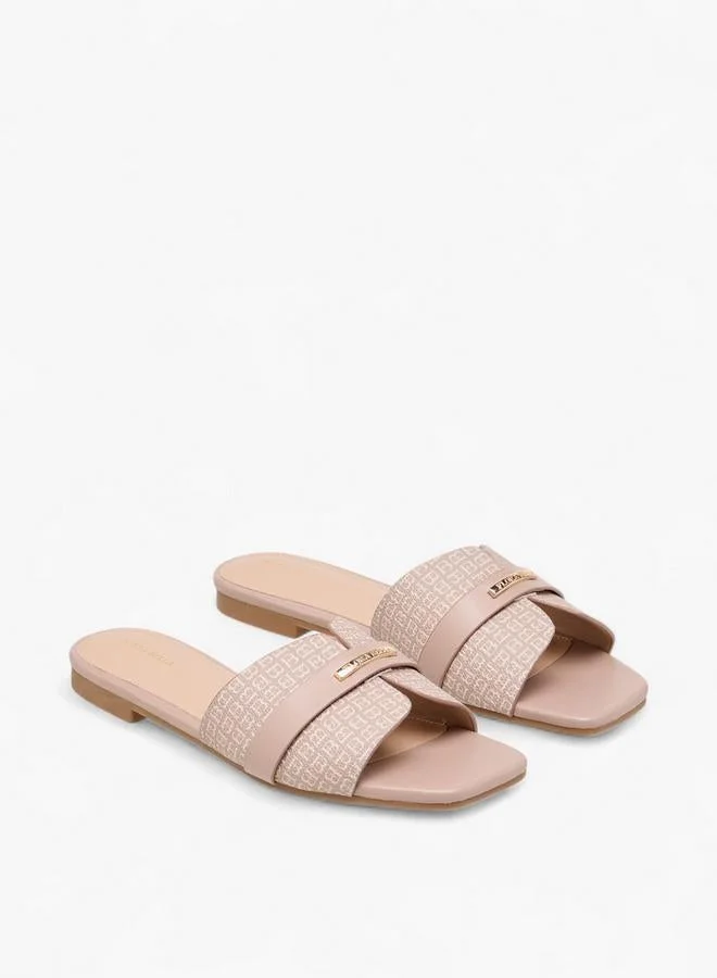 Flora Bella By Shoexpress TAUPE Flora Bella Monogram Print Slip-On Flat Sandals for Women | Best Price UAE