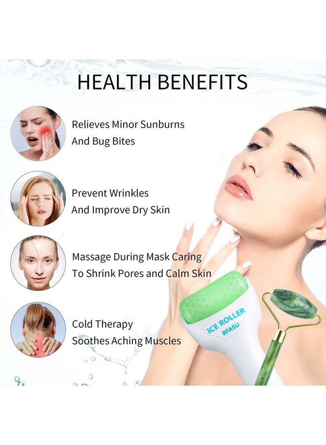 BFASU Facial Roller Set of 3, Ice Roller, Two-Sided Jade Roller and Gua Sha Massage Tool, Rolling Tool for Facial Beauty and Body Massage, Helps Reduce Puffy,Skin Care Gifts (Green) - Image 4
