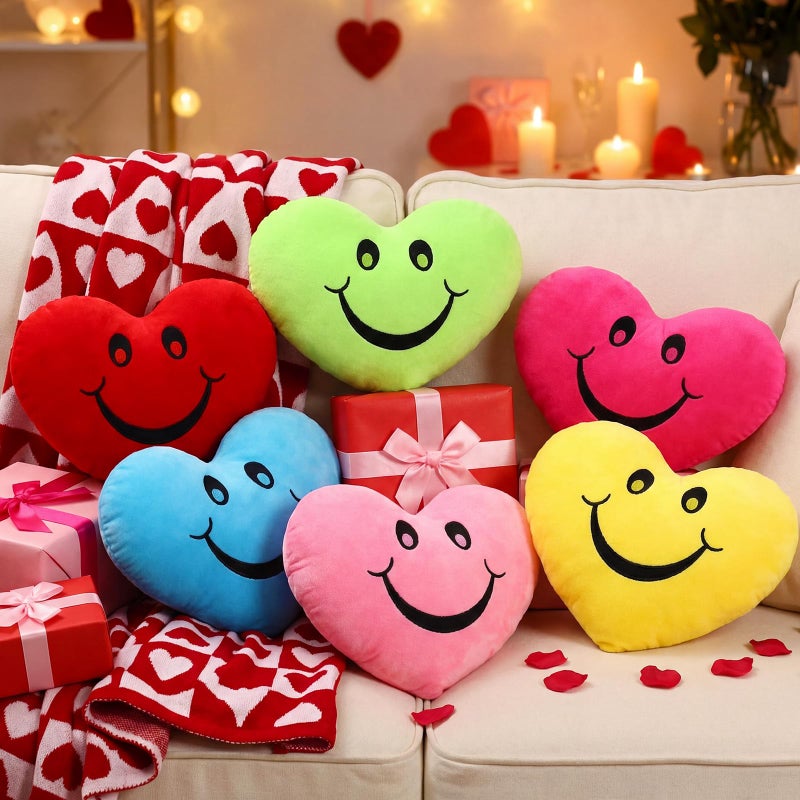 Novabright 6 Pcs Valentines Day Heart Pillows 12", Love Heart Shaped Pillow Plush Throw Pillow, Cute Pink Pillows for Gifts Valentines Day Living Room Bedroom Decor(Conversation) - Image 1
