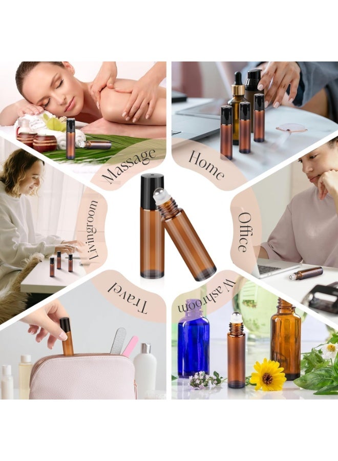 6 PCS Amber 10 Ml Perfume Bottles, Empty Glass Roll on Bottles with Stainless Steel Roller Balls 5 Ml Dropper Included Roll on Bottles Roller Balls for Essential Oils - Image 4