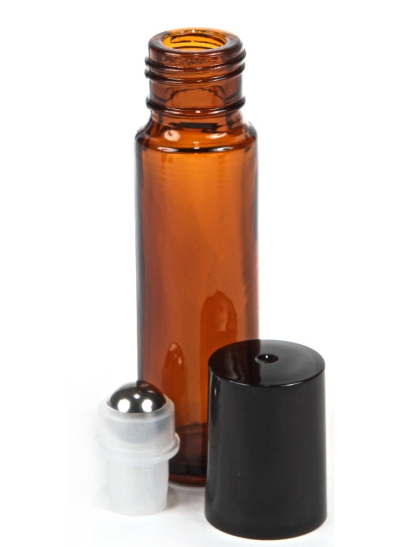 6 PCS Amber 10 Ml Perfume Bottles, Empty Glass Roll on Bottles with Stainless Steel Roller Balls 5 Ml Dropper Included Roll on Bottles Roller Balls for Essential Oils - Image 2