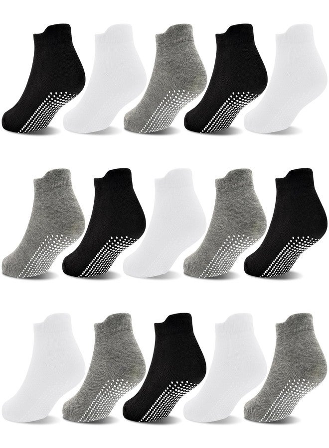GRPSKCOS Non Slip Toddler Socks 15 Pairs Toddler Grip Anti Skid Low Cut Socks for Boys Girls（#1 Black + White + Light grey, 1-3T） - Image 1