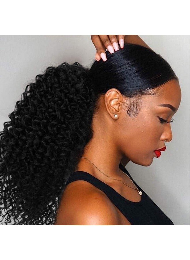 seelaak Black Curly Short Ponytail Extension Drawstring Ponytails For Black Women Remy Human Hair Extensions Curly Ponytail With 2 Clips(1B 16 Inch) - Image 1