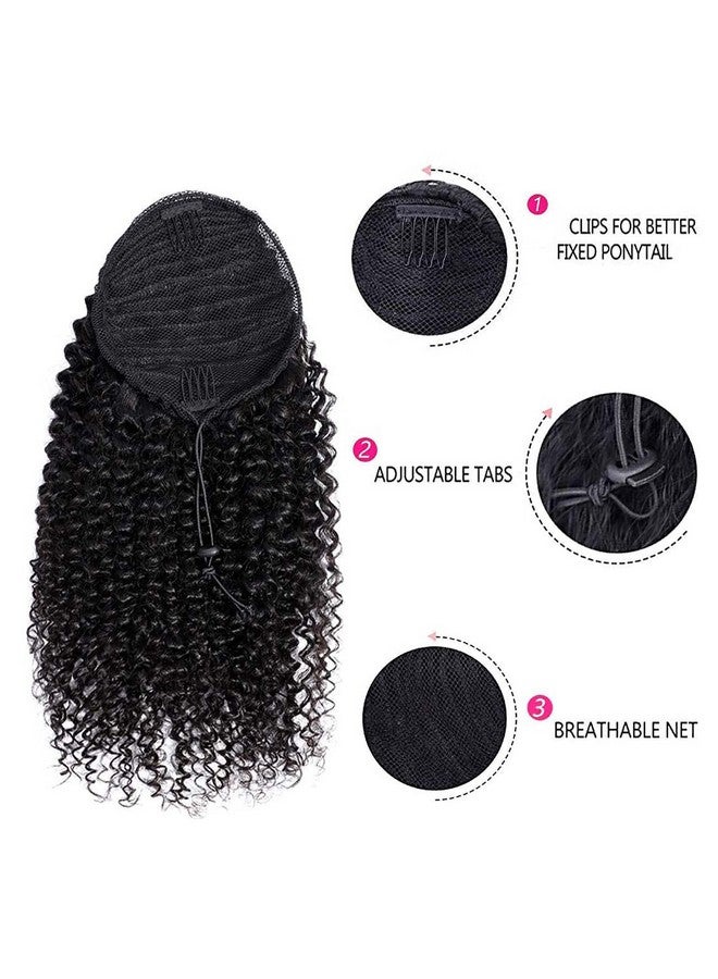seelaak Black Curly Short Ponytail Extension Drawstring Ponytails For Black Women Remy Human Hair Extensions Curly Ponytail With 2 Clips(1B 16 Inch) - Image 4