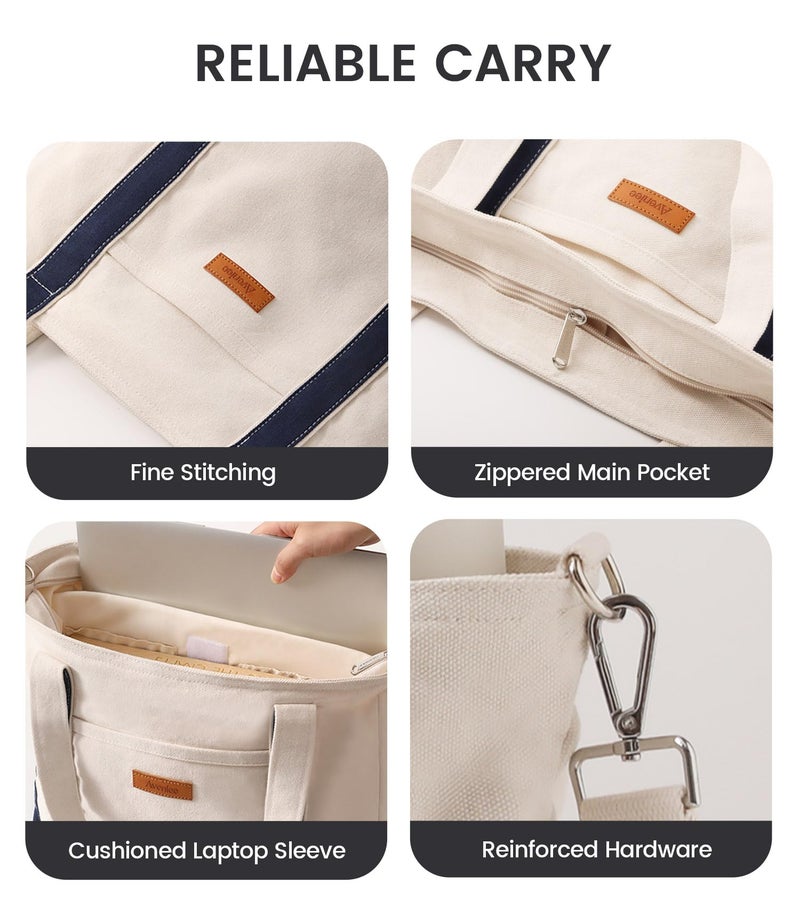 Aveniee Canvas Tote Bag for Women, Crossbody Purse with Zipper, Large Adjustable Shoulder Strap Handbags with Pockets for Work,Travel,Laptop & Books - Image 4