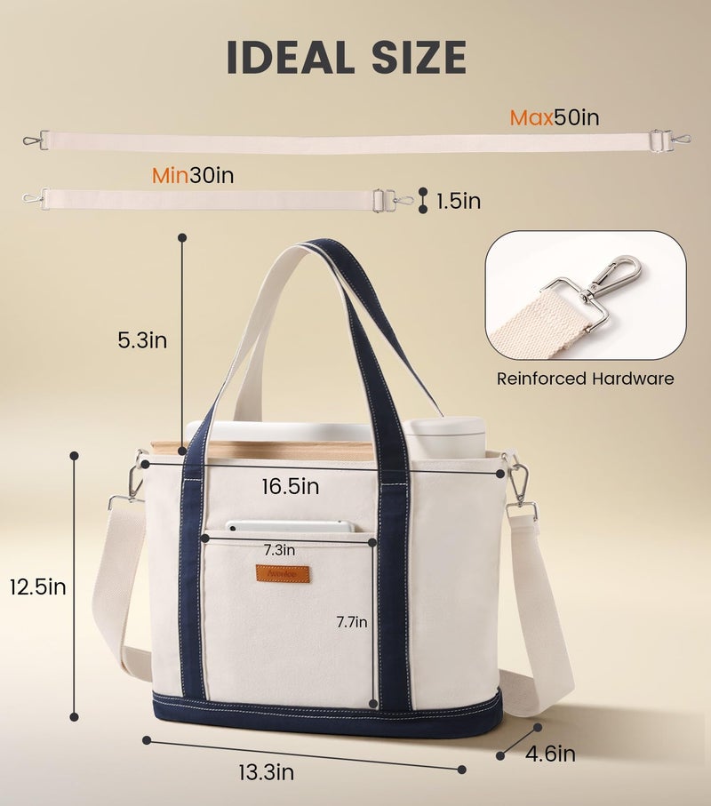 Aveniee Canvas Tote Bag for Women, Crossbody Purse with Zipper, Large Adjustable Shoulder Strap Handbags with Pockets for Work,Travel,Laptop & Books - Image 5