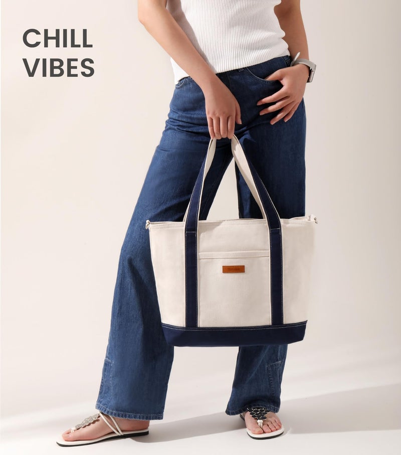 Aveniee Canvas Tote Bag for Women, Crossbody Purse with Zipper, Large Adjustable Shoulder Strap Handbags with Pockets for Work,Travel,Laptop & Books - Image 2