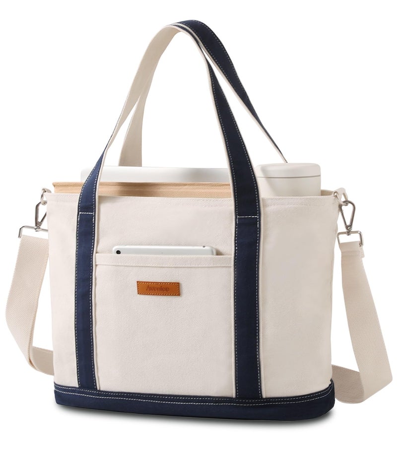 Aveniee Canvas Tote Bag for Women, Crossbody Purse with Zipper, Large Adjustable Shoulder Strap Handbags with Pockets for Work,Travel,Laptop & Books - Image 1