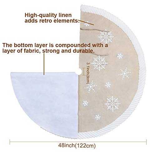 OurWarm Christmas Tree Skirt 48inch, White Snowflake Fur Burlap Tree Skirt for Xmas Decor Festive Holiday Decorations Indoor Outdoor - Image 2