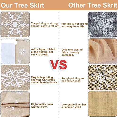 OurWarm Christmas Tree Skirt 48inch, White Snowflake Fur Burlap Tree Skirt for Xmas Decor Festive Holiday Decorations Indoor Outdoor - Image 5
