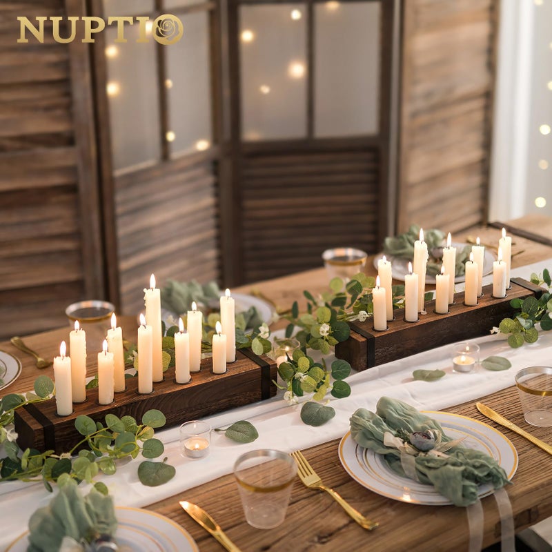 NUPTIO Wood Candelabra for Table Centerpiece: 16.5 inch Long Taper Candle Holder - Farmhouse Candlestick Holder for Christmas Home Dining Living Room Fireplace Decor - Image 2