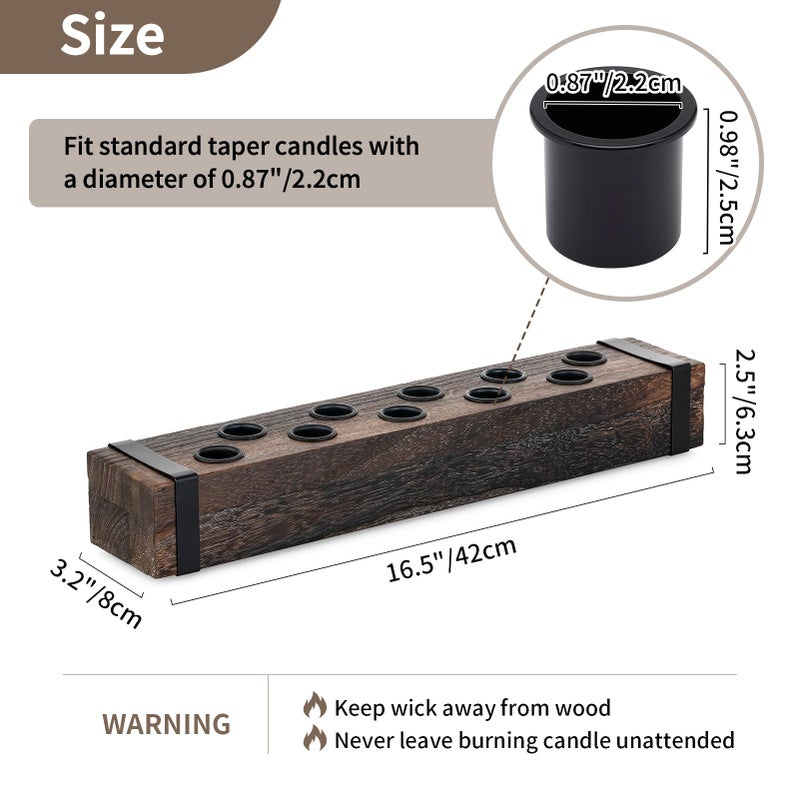 NUPTIO Wood Candelabra for Table Centerpiece: 16.5 inch Long Taper Candle Holder - Farmhouse Candlestick Holder for Christmas Home Dining Living Room Fireplace Decor - Image 5