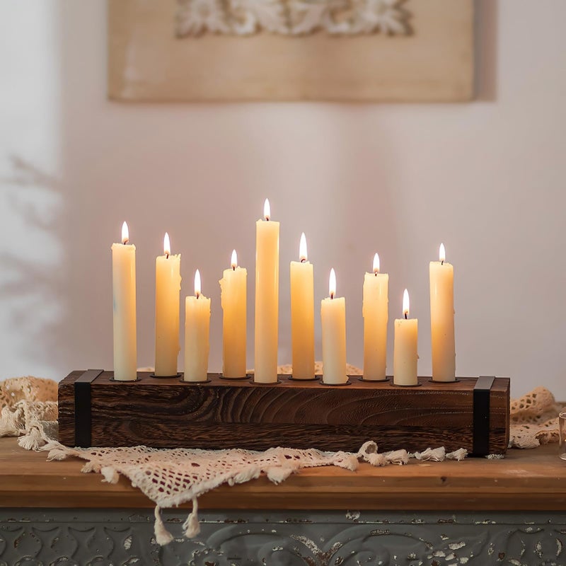 NUPTIO Wood Candelabra for Table Centerpiece: 16.5 inch Long Taper Candle Holder - Farmhouse Candlestick Holder for Christmas Home Dining Living Room Fireplace Decor - Image 1
