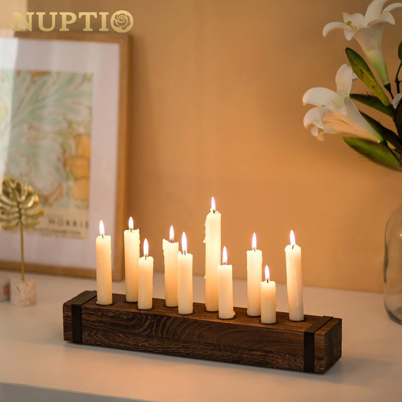 NUPTIO Wood Candelabra for Table Centerpiece: 16.5 inch Long Taper Candle Holder - Farmhouse Candlestick Holder for Christmas Home Dining Living Room Fireplace Decor - Image 4