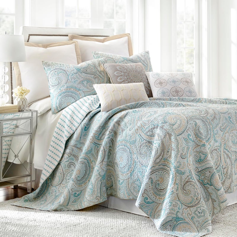 Levtex Home Levtex Home Spruce Spa Quilt Set  FullQueen Paisley Pattern in Soft Spa and Tan Hues 3 Pieces