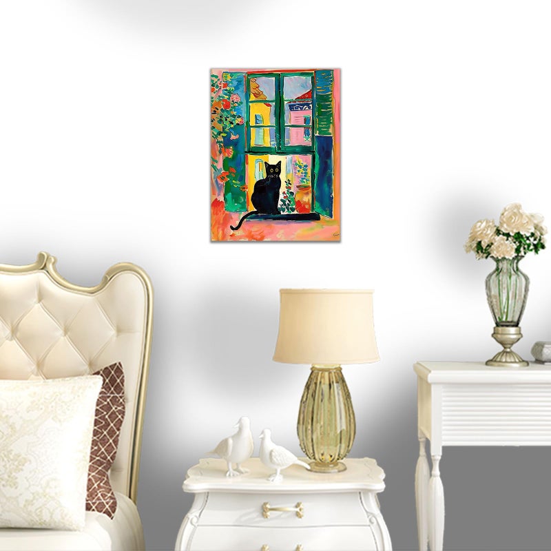 HYFBH Henri Matisse Black Cat Canvas Wall Art Framed, Matisse Open Window Print Cute Cat Poster Gallery Aesthetic Room Decor for Bedroom Bathroom, Kawaii Preppy Room Decor for Teen Girls 12x16inch - Image 5