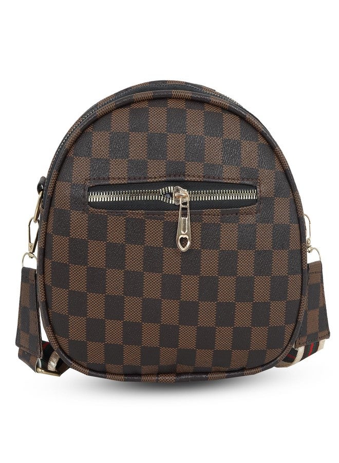 Nyfee checkered Women Printed Sling Bag, Cross Bag with Classy Belt Handmade Bags for Females Lightweight and Durable (Dark Brown). - Image 3